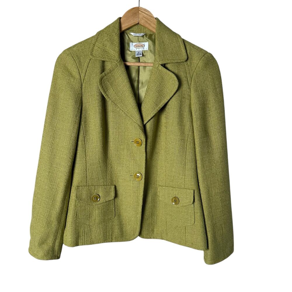 Vintage Talbots Lime Green Tweed Blazer Jacket Italian Fabric Cotton Blend, Sz 4